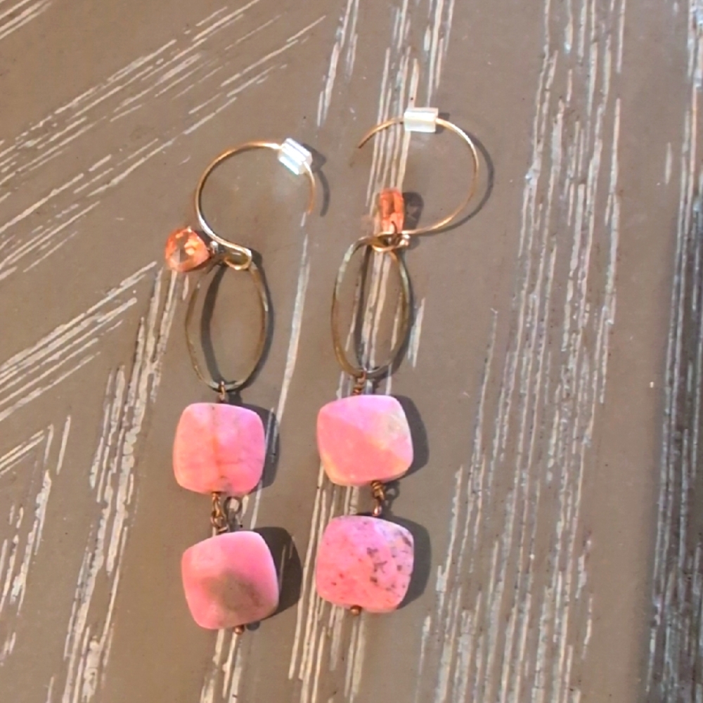 Boho Pink and Gold Chandelier Earrings